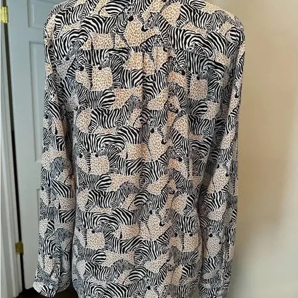 J. Crew Band Collar Zebra Print Blouse - Medium - NWOT- Rt $65 - Picture 2 of 4